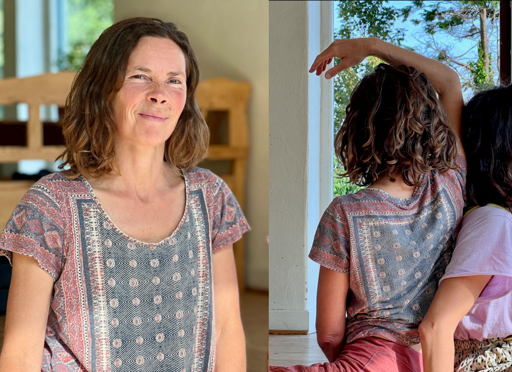 Diptych including a photo of Patricia smiling and another of her dancing with Lucia